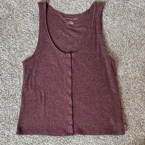 American Eagle Outfitters Maroon Ribbed Button-Front Tank Top